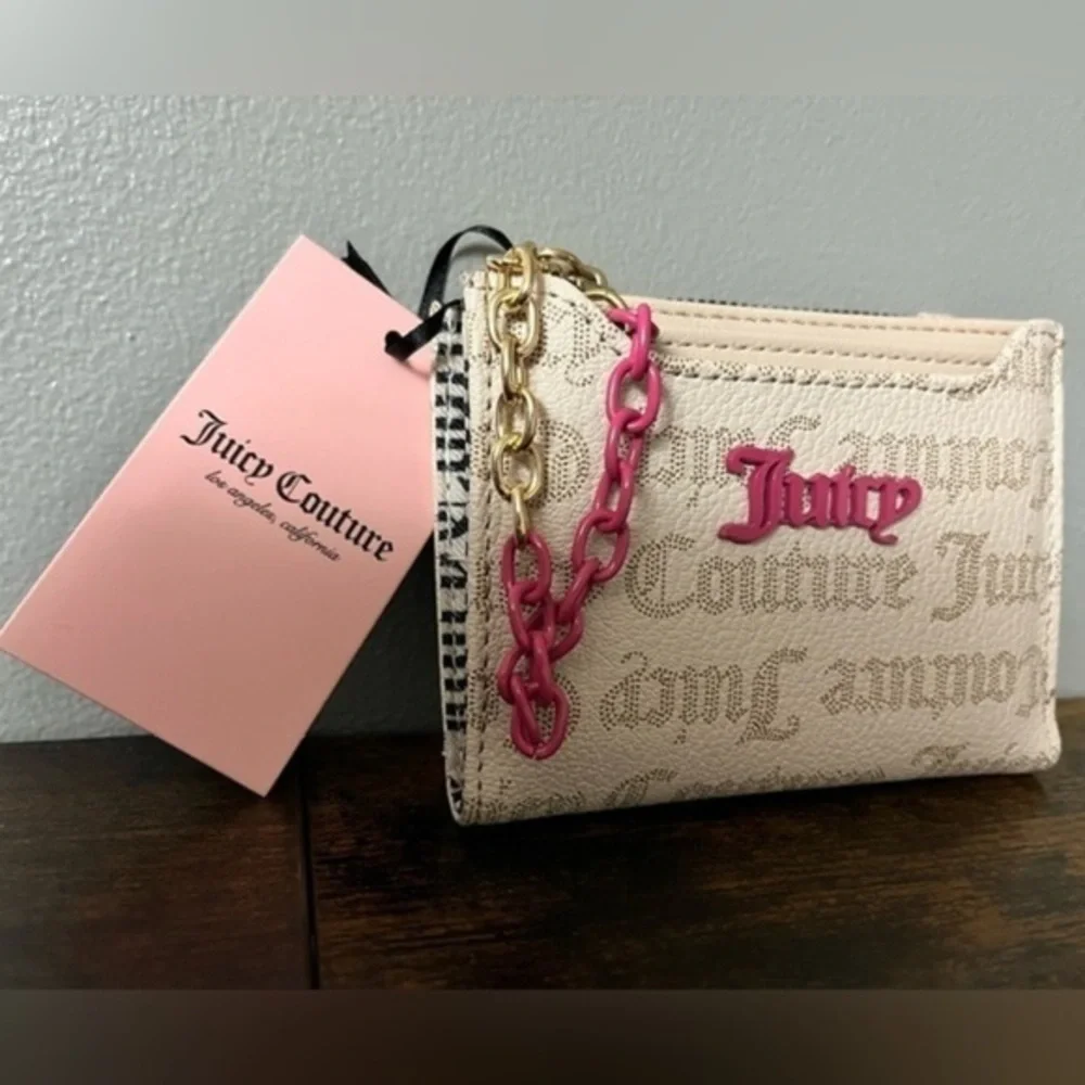 Juicy Couture Bifold Wallet Pullout Card Holder Pink Tan NWT